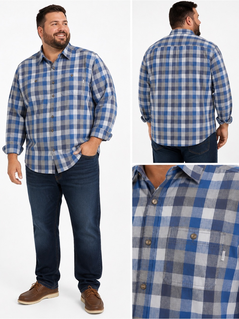 Size XXL The North Face Men’s Long Sleeve Plaid Button-Up Shirt Blue Grey - Picture 2 of 7